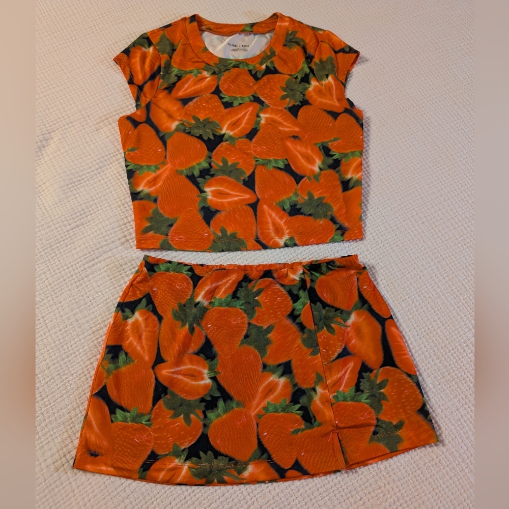 Silence + Noise Ayla Strawberry Cropped Top & Mini Skirt Set